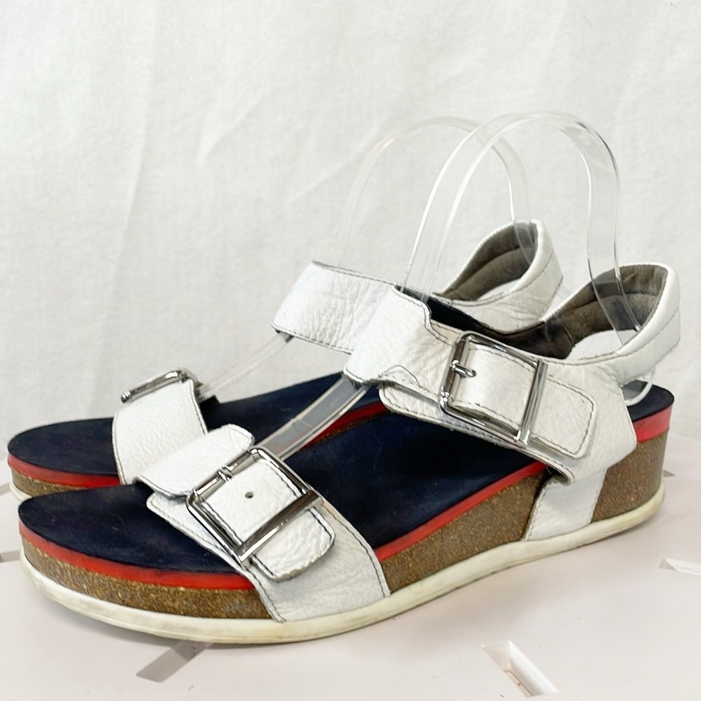 Ara Womens‎ leather Genuine Sandals Flat Sz 10 White Comfort Platform